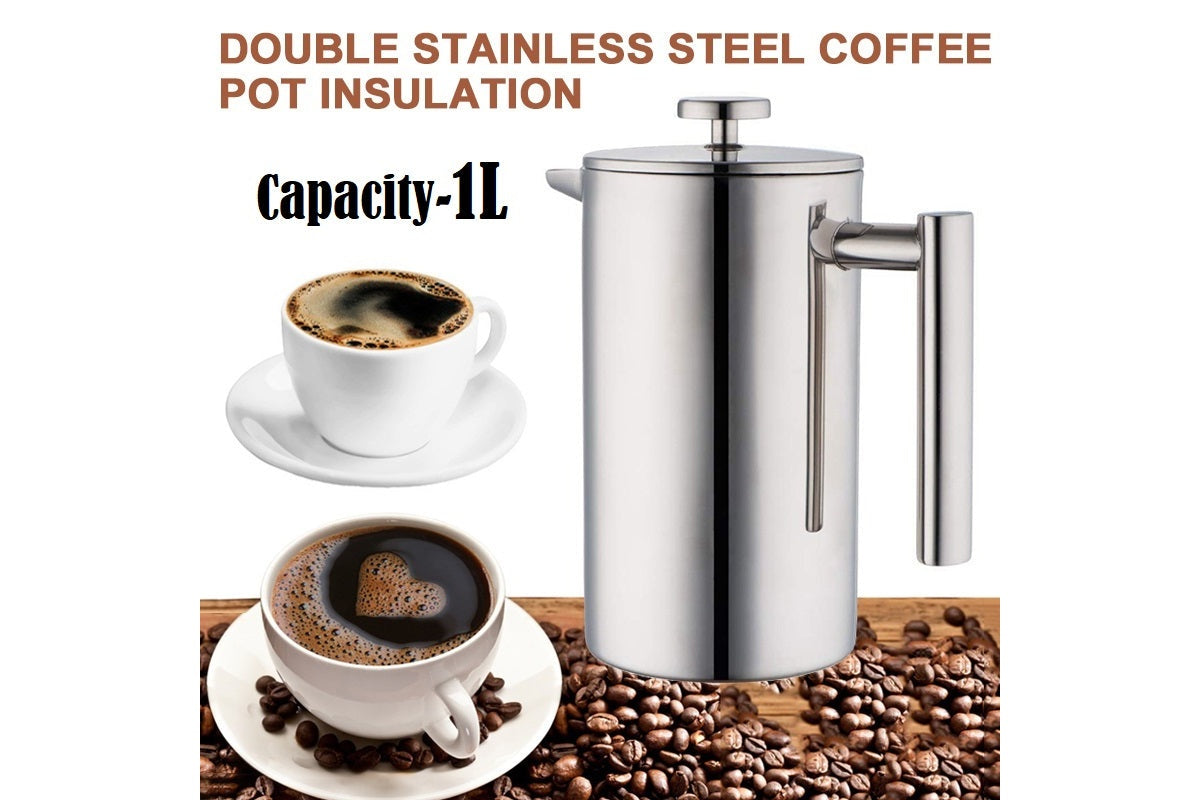 French press with glass and steel body