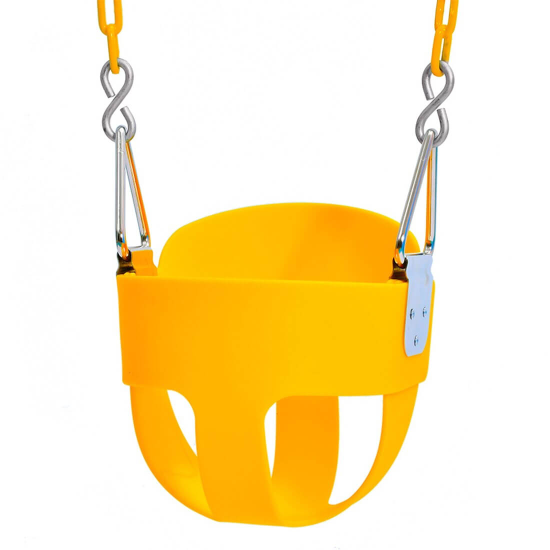 Toddler swing installed on garden swing set
