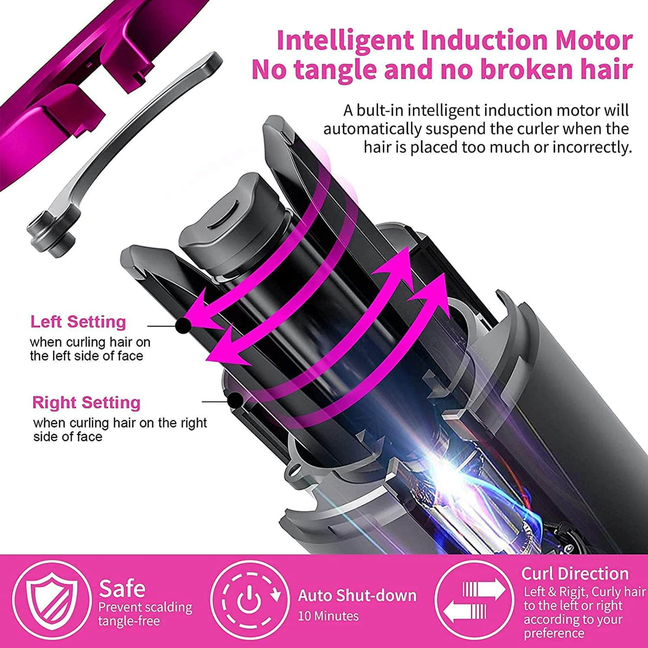 Cordless auto hair curler with hair clips