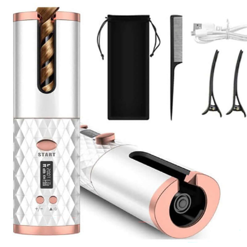 Side view of cordless automatic curling wand