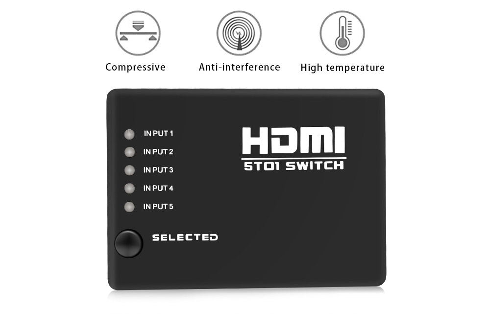 Hdmi Splitter Intelligent 5X1 5-Port Hdmi Switch/Switcher With Ir Remote - The Shopsite