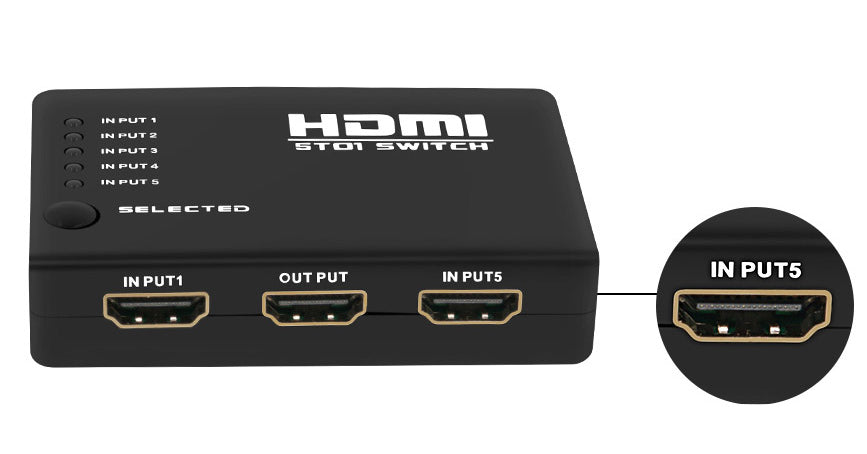 Hdmi Splitter Intelligent 5X1 5-Port Hdmi Switch/Switcher With Ir Remote - The Shopsite