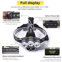 Thumbnail for Rechargeable Waterproof Headlamp Flashlight with 5 Cree LEDs