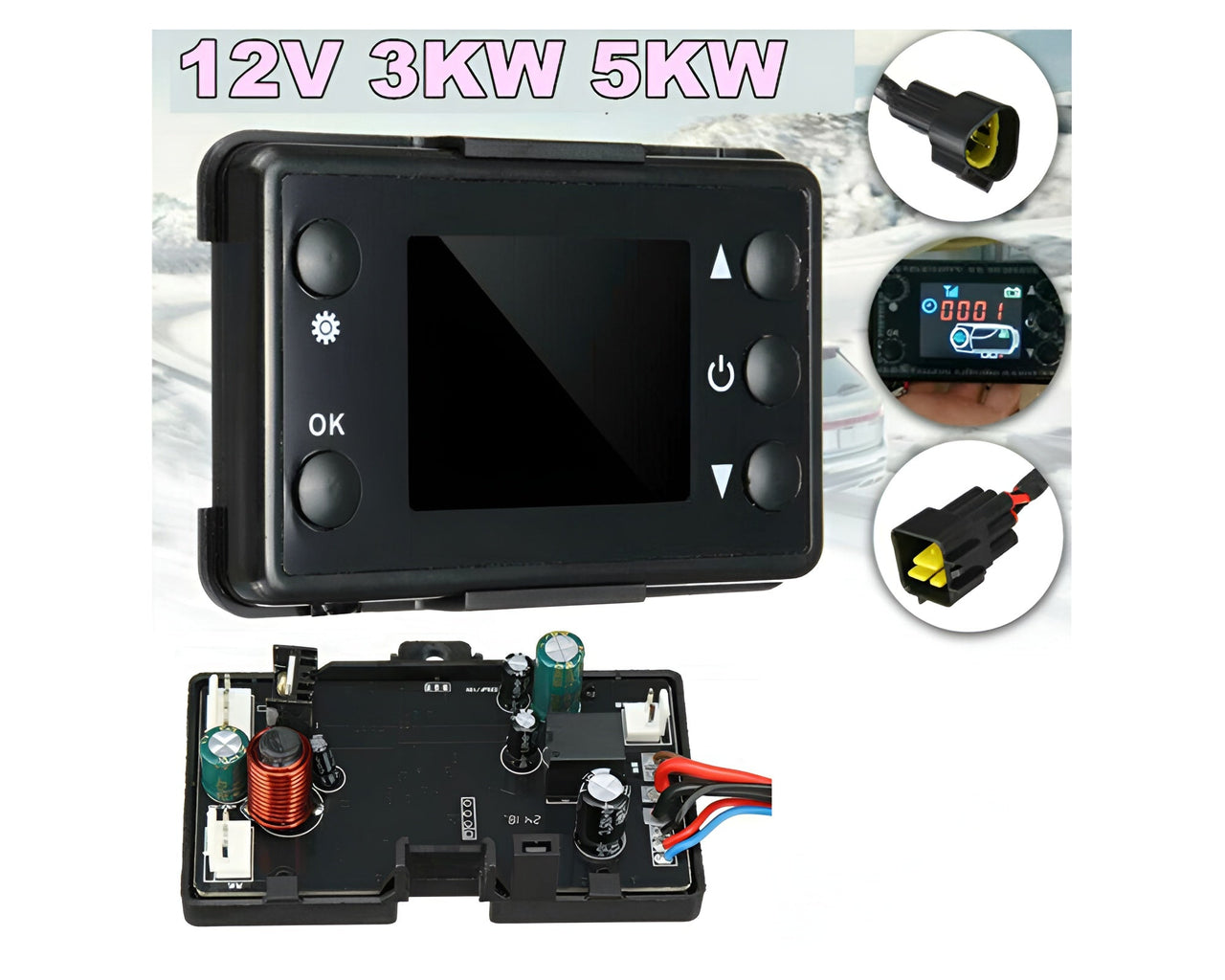 Compact diesel heater monitor switch for 12V and 24V systems