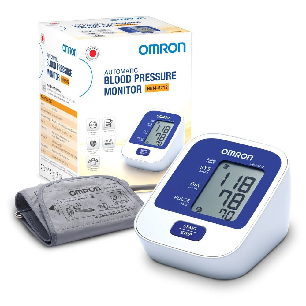 Side view of compact Omron HEM 8712 blood pressure device