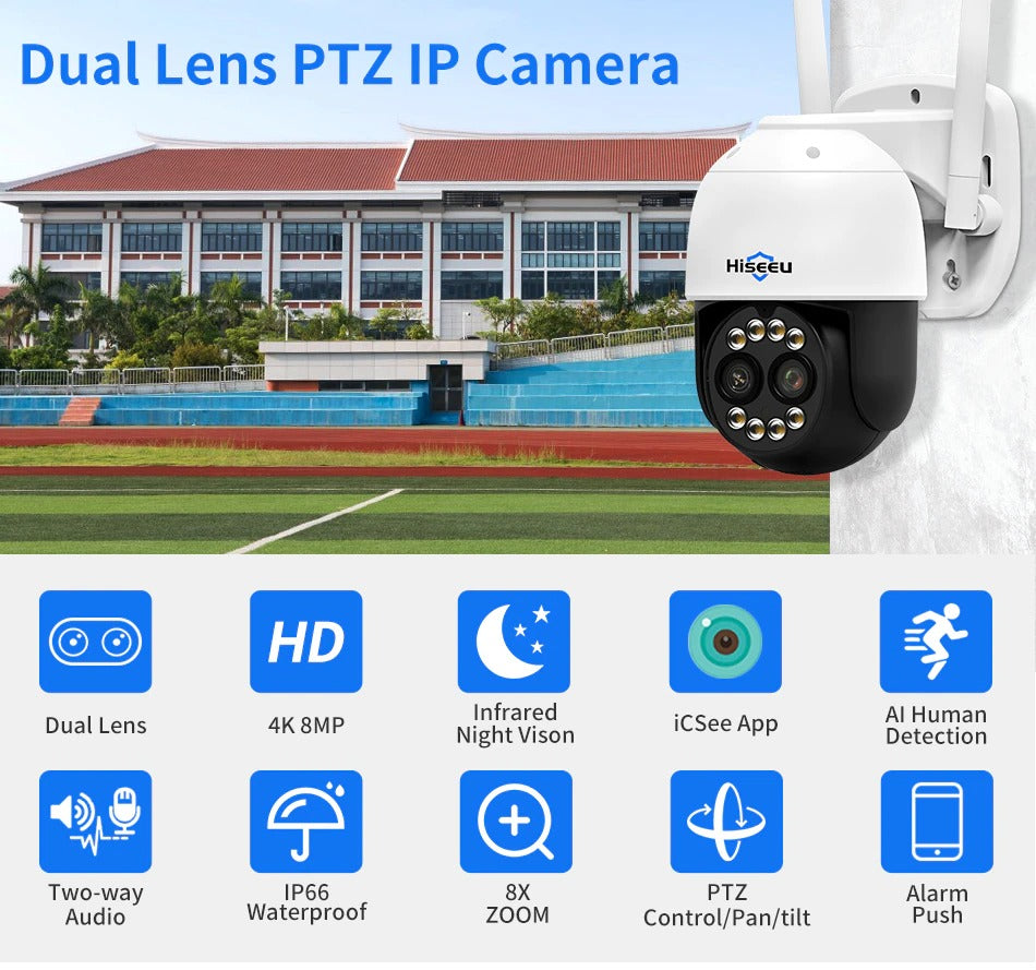 Hiseeu 4K 8MP PTZ IP Camera Outdoor WiFi