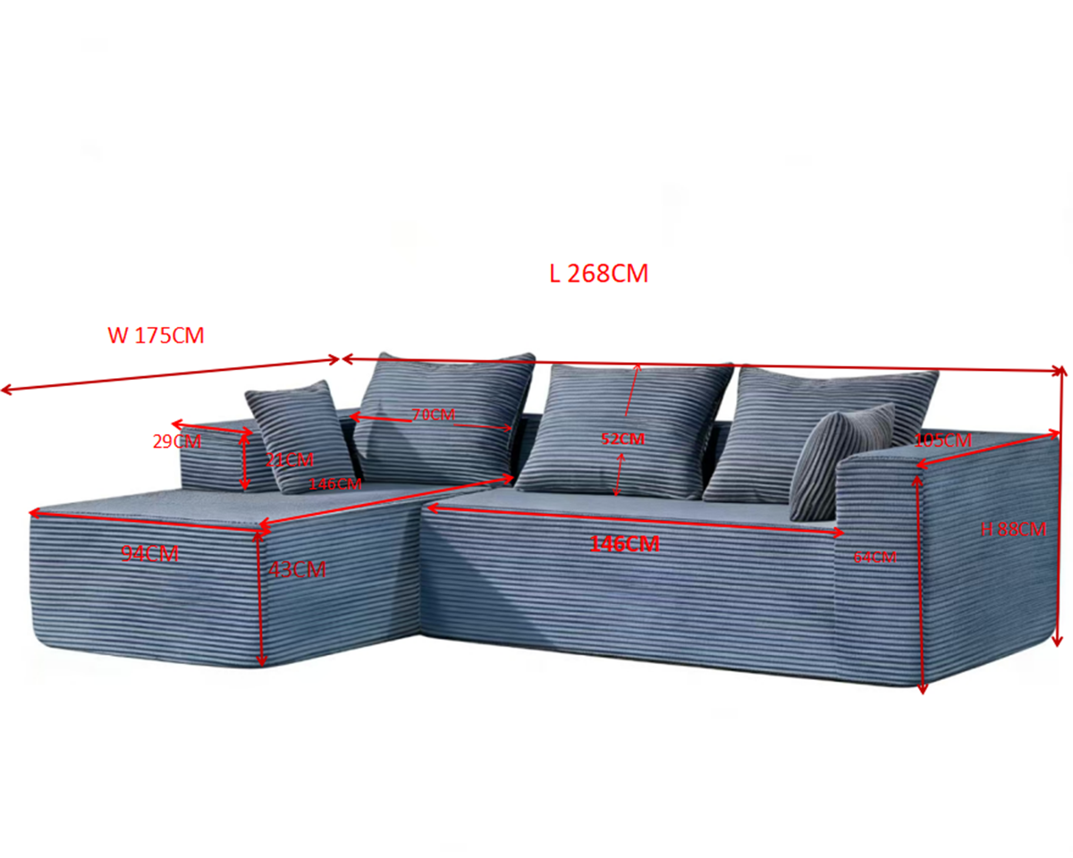 Modern Compressed L Shaped Sofa with Chaise