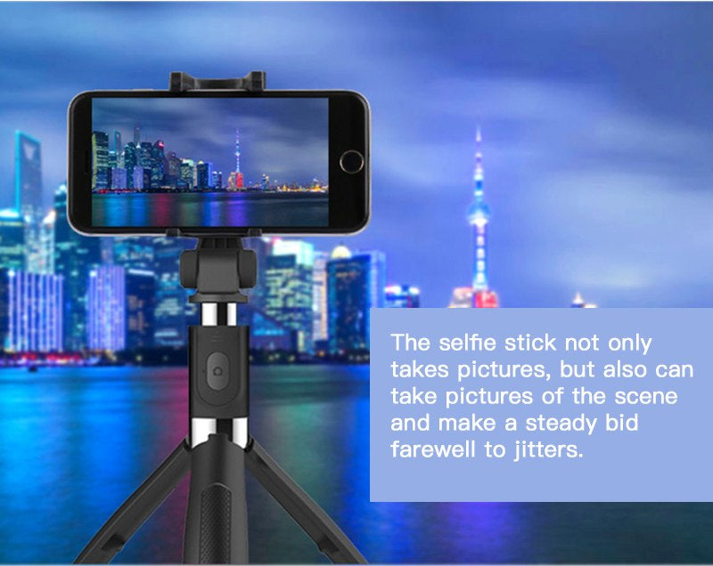Selfie stick tripod in use