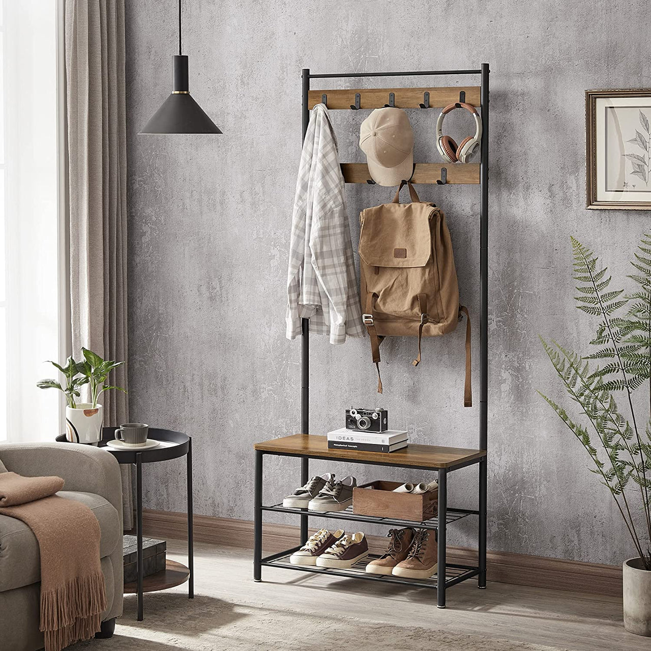 Wooden Coat Rack with Shelves Hooks by VASAGLE