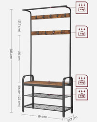 Thumbnail for Wooden Coat Rack with Shelves Hooks by VASAGLE