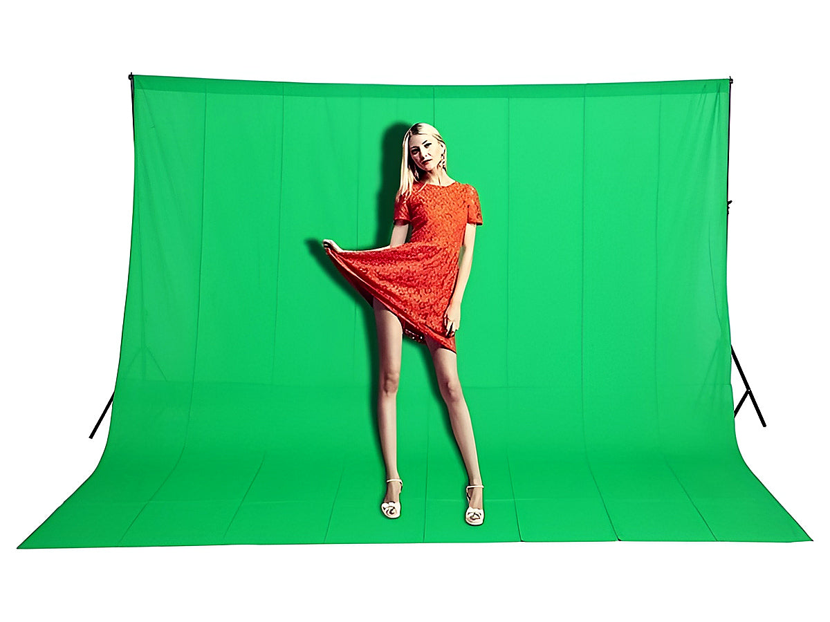 Folded green screen backdrop for storage