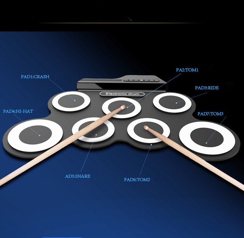 Electronic roll up drum kit with demo songs and rhythm options