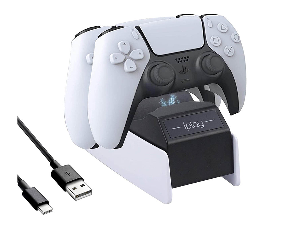 DualSense controllers on dock in gaming setup