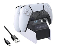 Thumbnail for DualSense controllers on dock in gaming setup