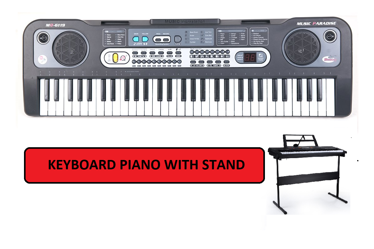 Keyboard piano with rhythm and percussion controls