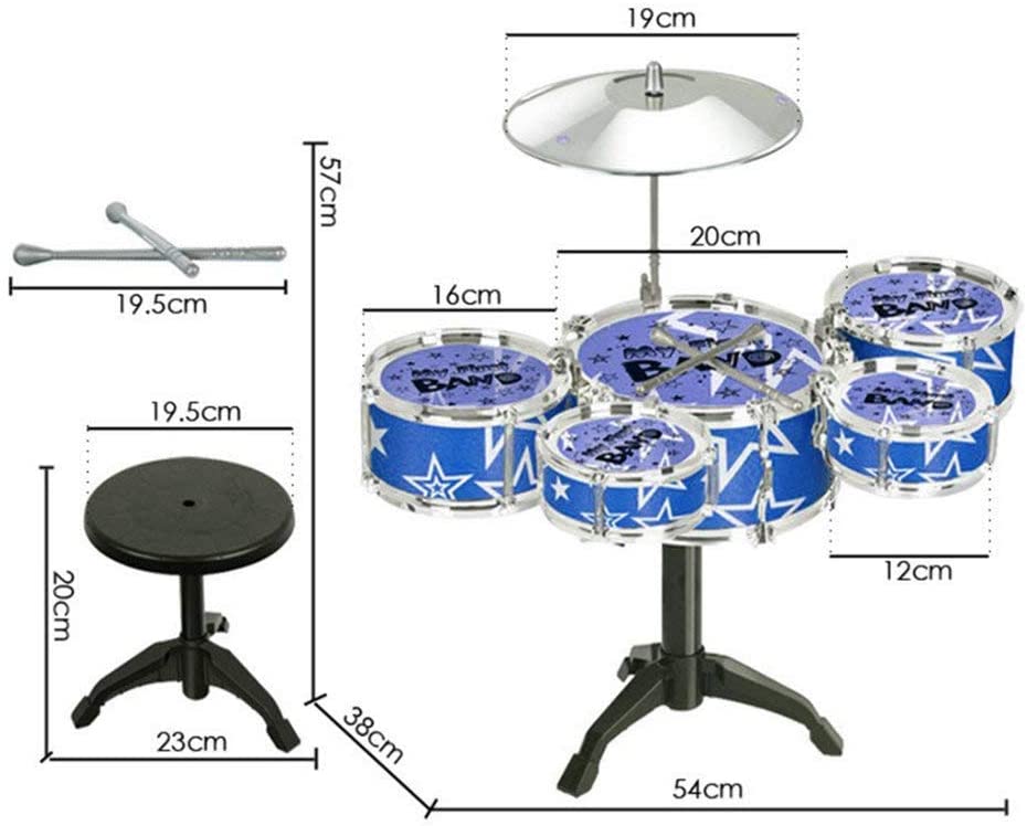 Jazz Rock Drum Set Kids Toys Drums Cymbal Stool Sticks Black
