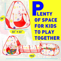 Thumbnail for Kids Play Tent 3Pc Kids Play Tent Crawl Tunnel And Ball Pit Kids Play Tent With Basketball Hoop
