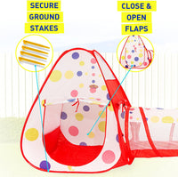 Thumbnail for Kids Play Tent 3Pc Kids Play Tent Crawl Tunnel And Ball Pit Kids Play Tent With Basketball Hoop