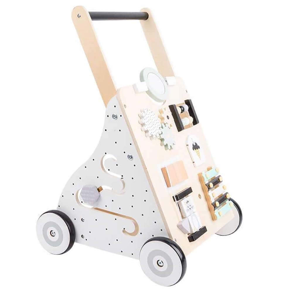 Toddler pushing wooden walker