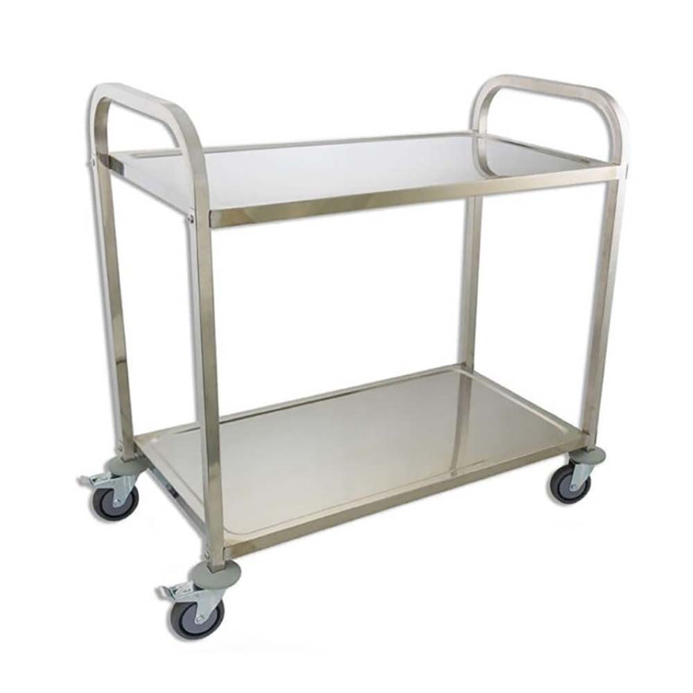 2-tier stainless steel kitchen trolley side view