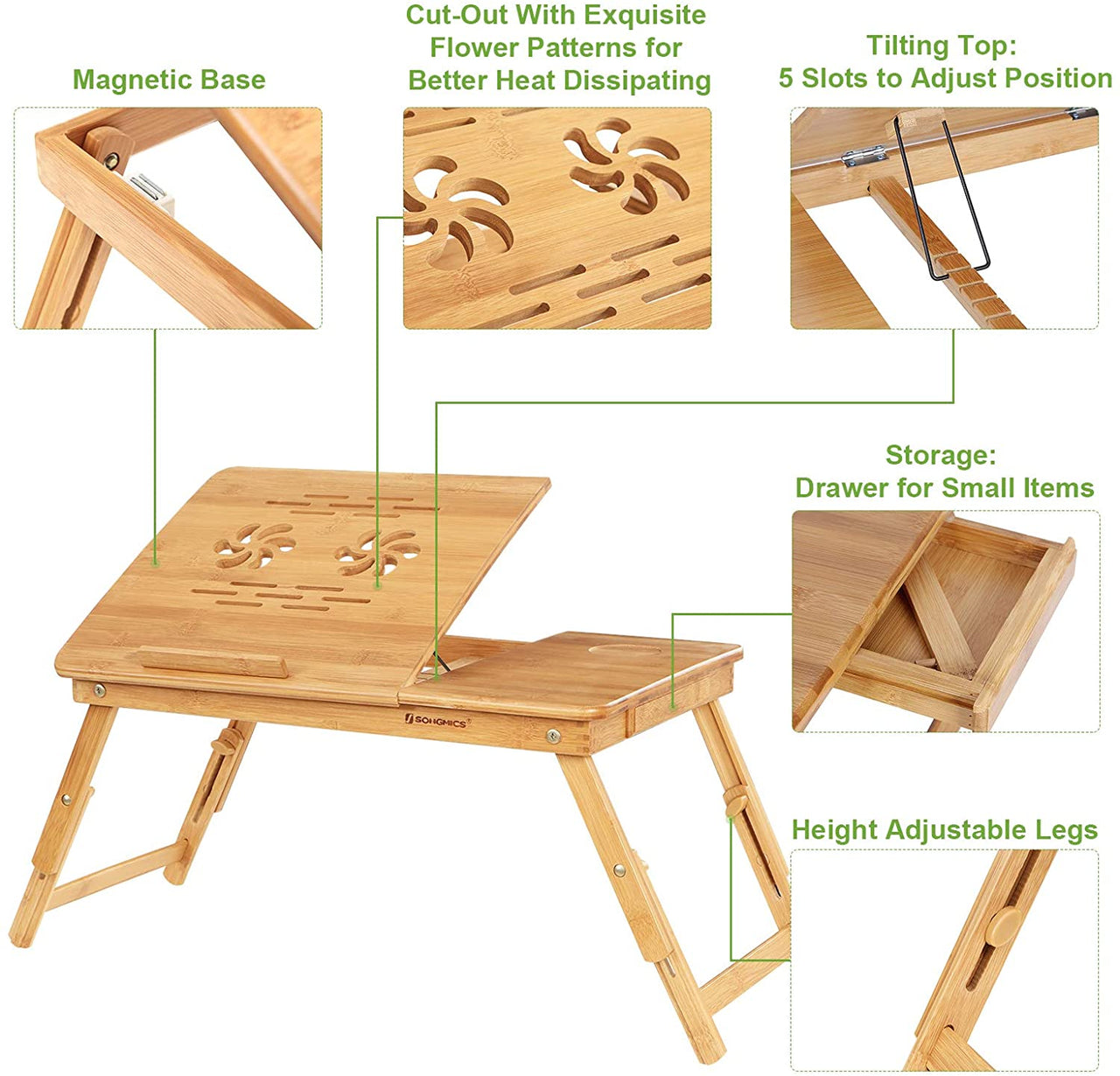 Laptop Stand Laptop Table Multi Function Bamboo Laptop Bed Desk Table Foldable Cooling Holder Tray Stand