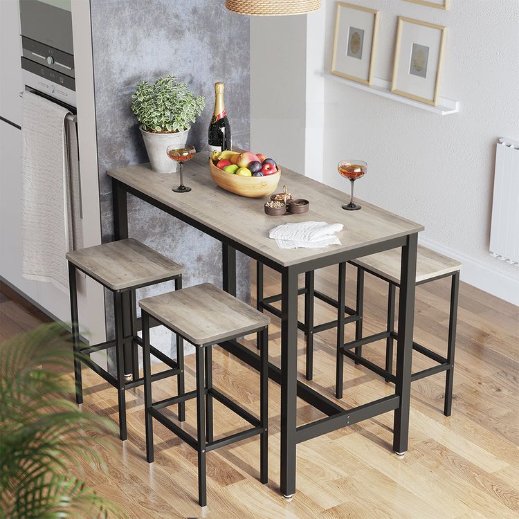 Modern Bar Table Stool Set Greige & Black VASAGLE