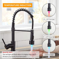 Thumbnail for LED light glowing on black kitchen faucet sprayer