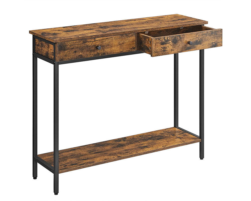 Steel frame console table with black legs