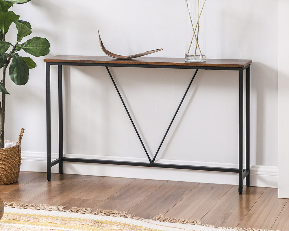 Console table with labelled assembly parts