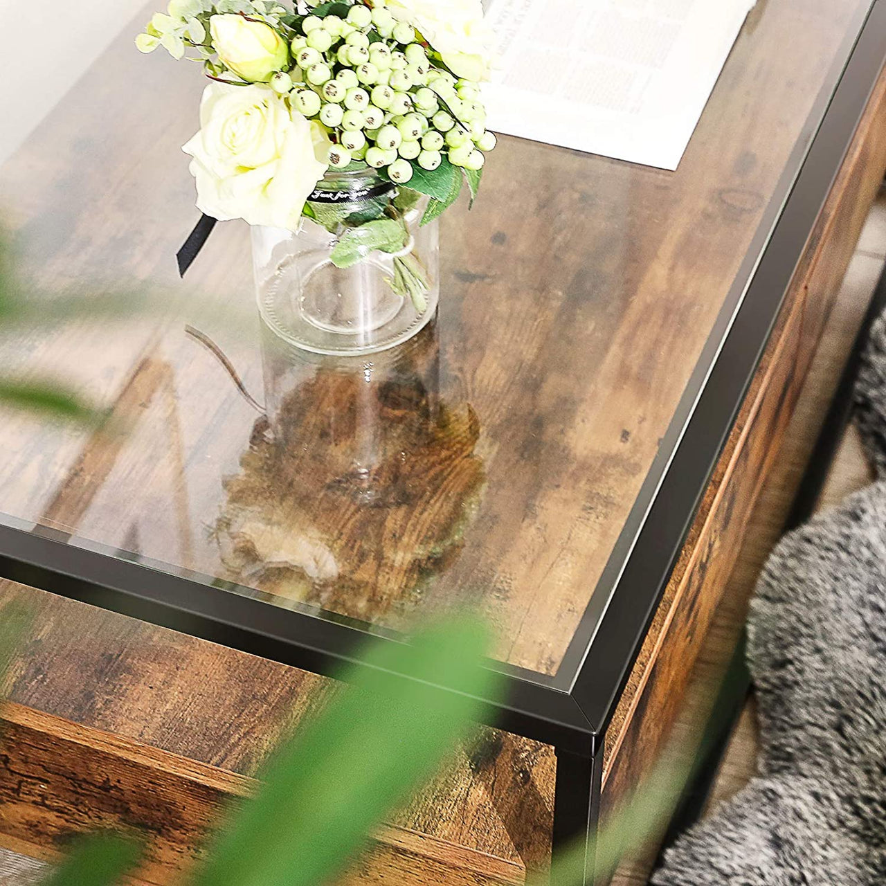 Console table drawer handle detail in rustic style
