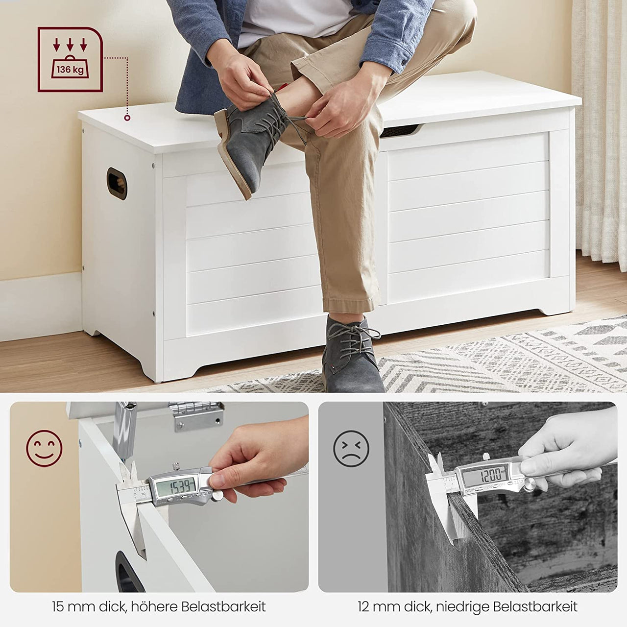 VASAGLE Storage Chest Bench, Storage Trunk with 2 Safety Hinges