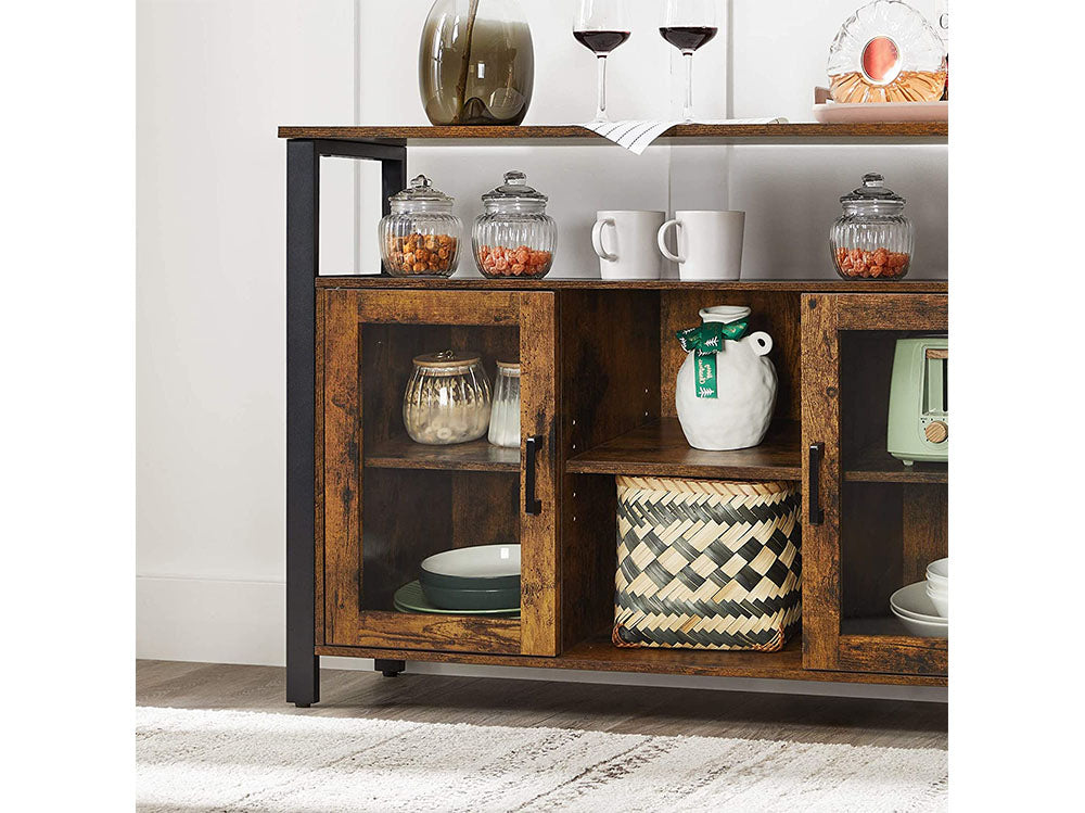 Buffet cabinet with anti-tip wall attachment