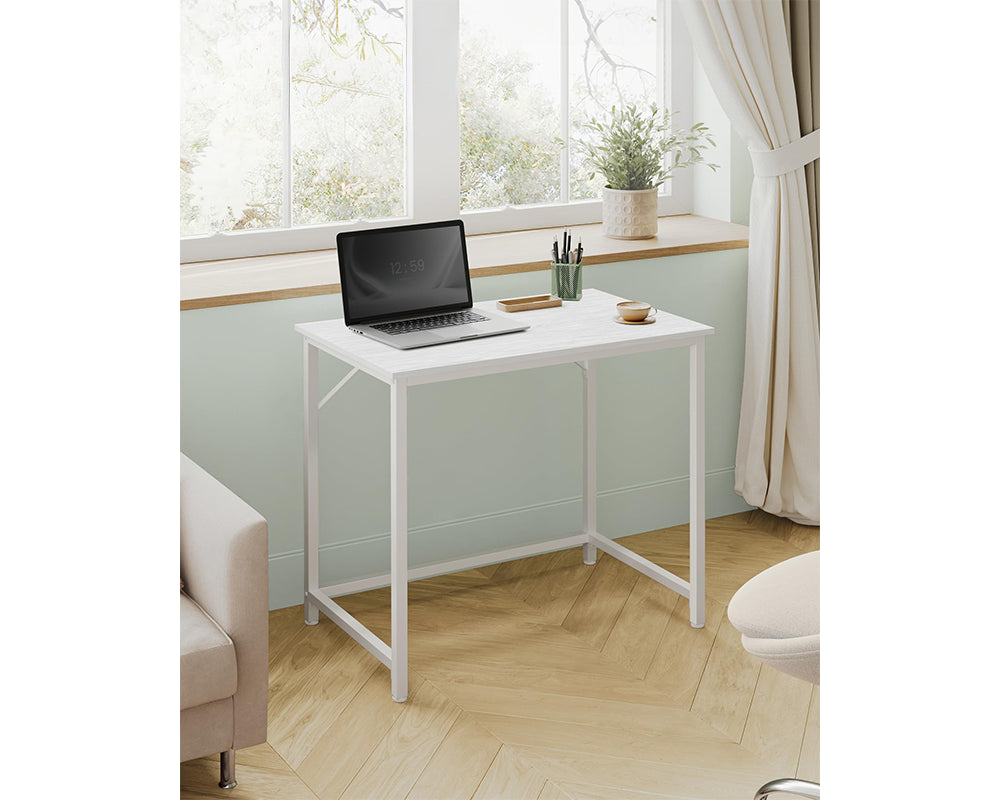 Computer desk corner reinforcement bars visible