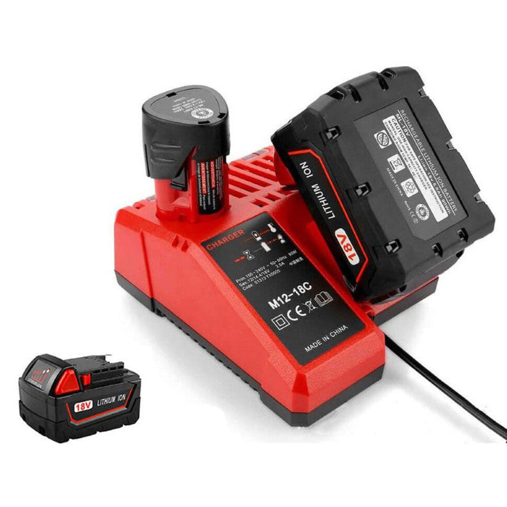 Close-up of 18V rechargeable battery attached