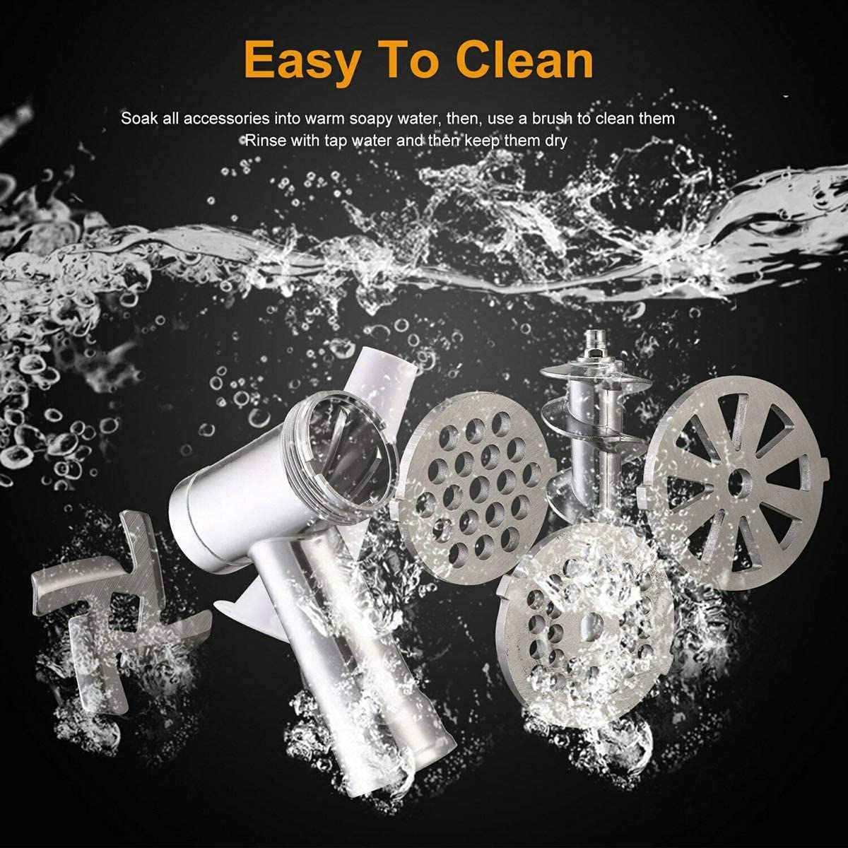 Meat grinder with food pusher