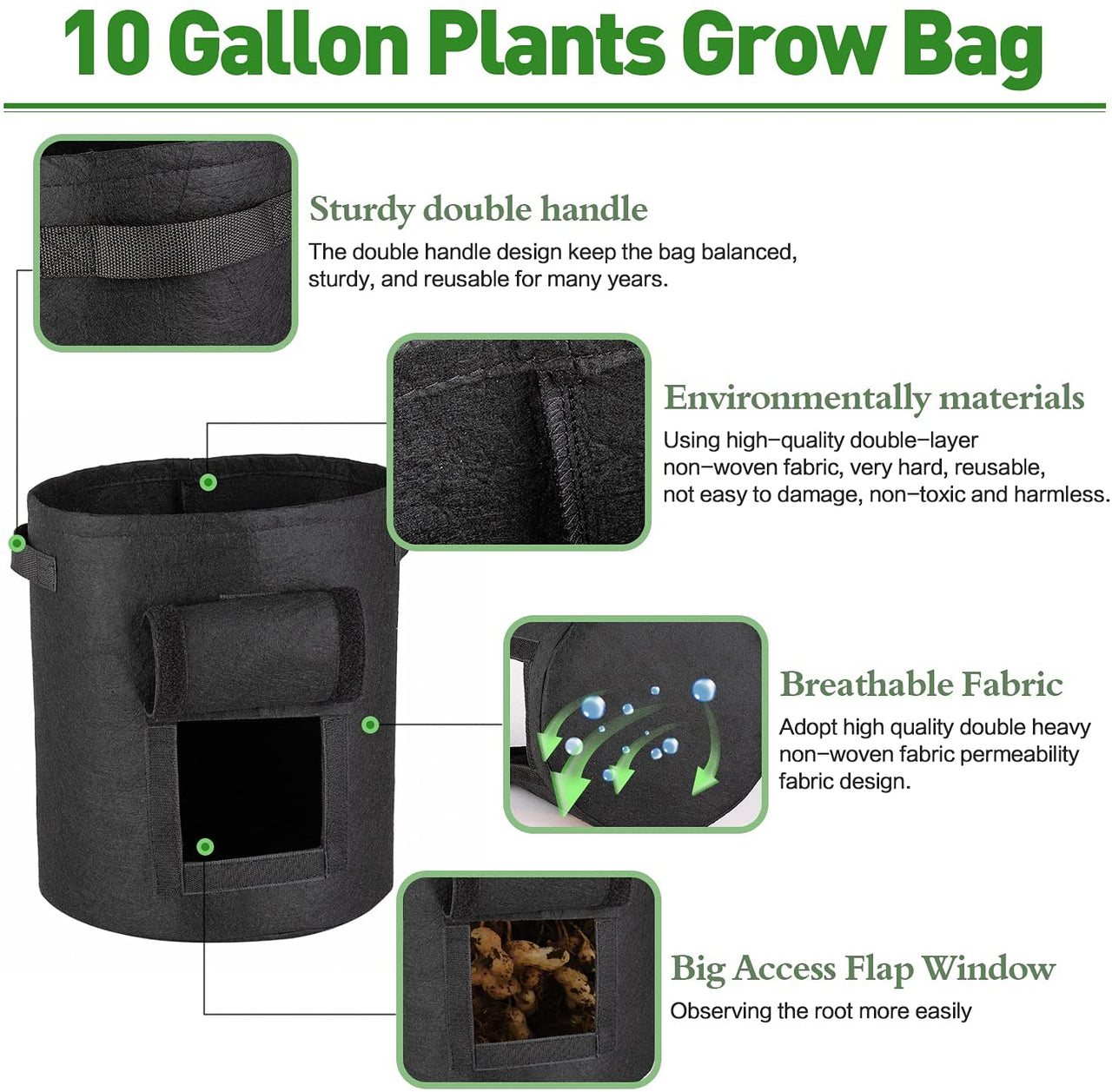 Black cylindrical plant grow bags