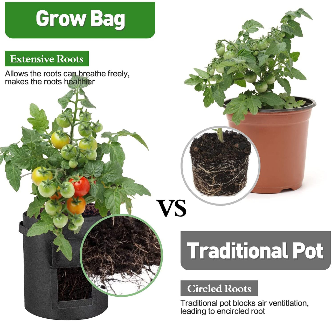 Grow bags with handles for easy carrying