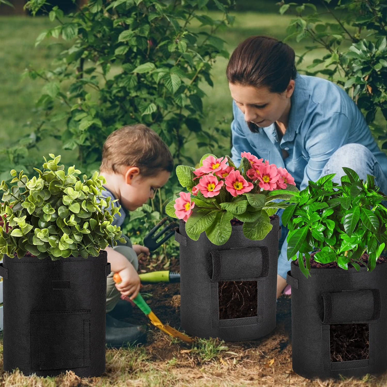 Grow bags with access flap for harvesting