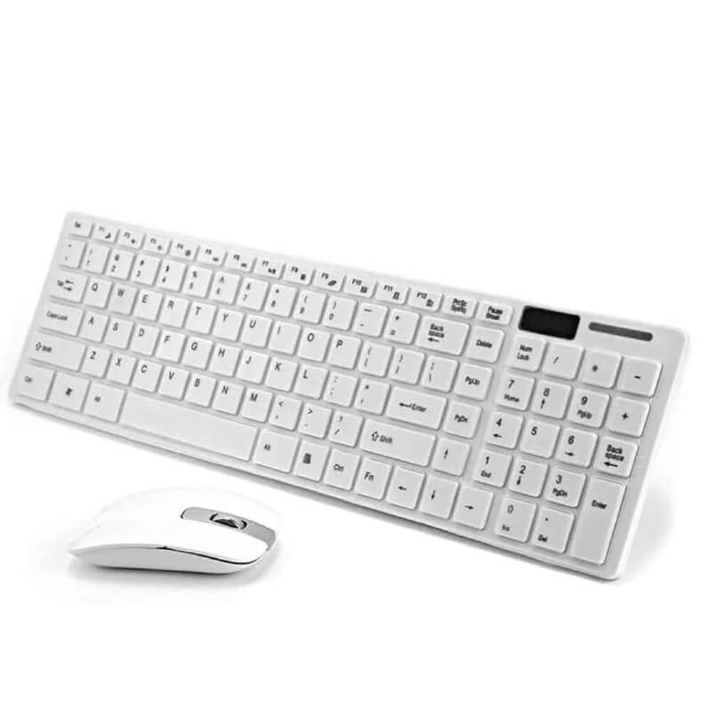 Wireless keyboard white with battery compartment open