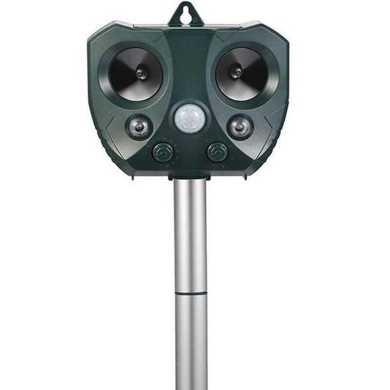 Solar powered ultrasonic animal repeller front view