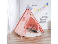 Thumbnail for Kids Play Tent Kids Canvas Teepee Tent Playhouse Beige