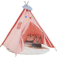 Thumbnail for Kids Play Tent Kids Canvas Teepee Tent Playhouse Beige