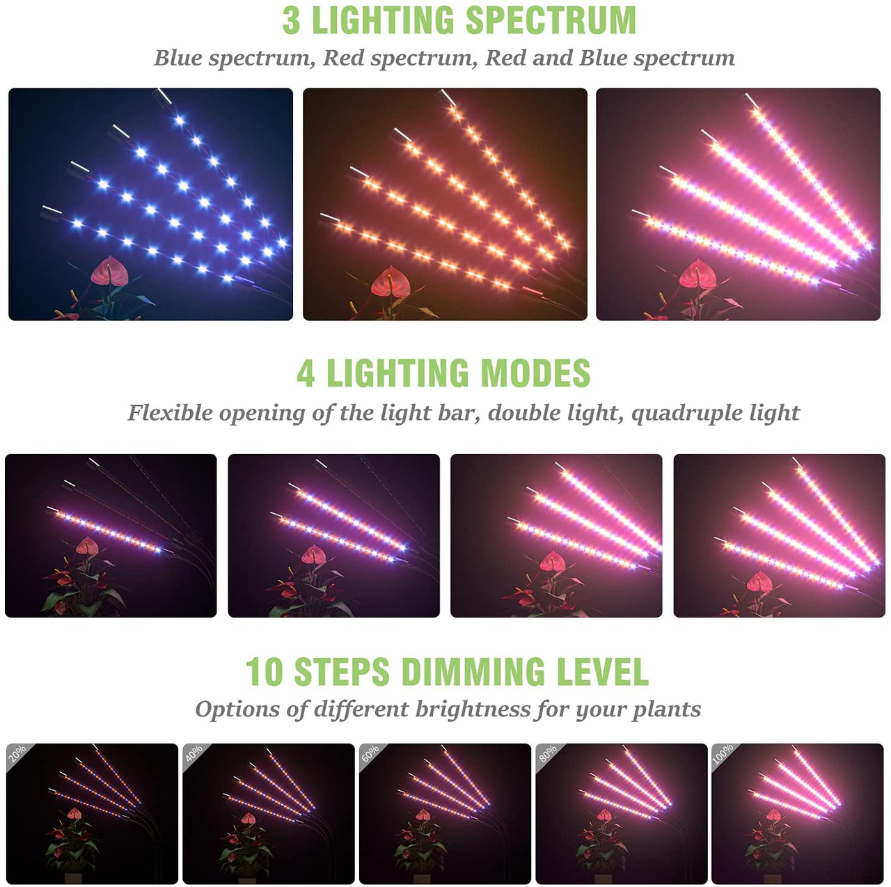 Side view of indoor plant grow light with adjustable height
