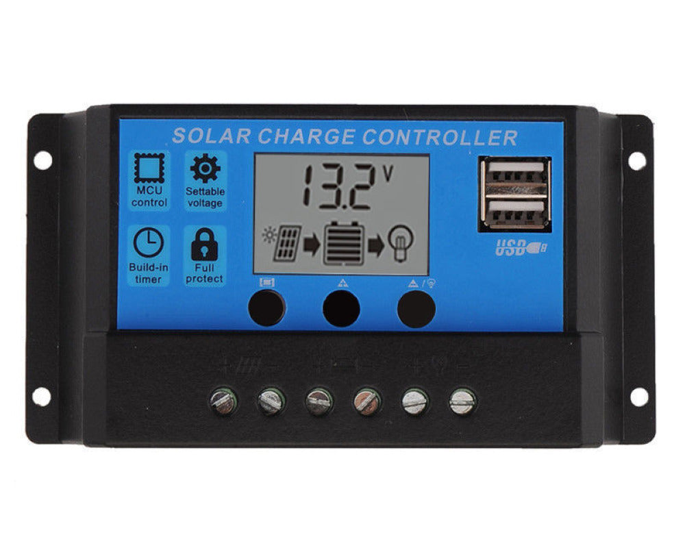 30A solar controller showing reverse polarity protection label