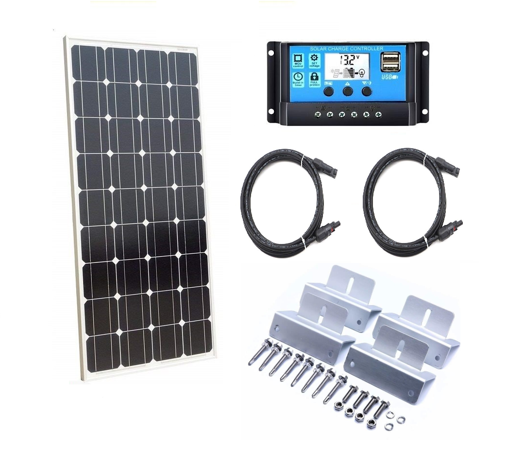 Solar panel kit with controller and cables
