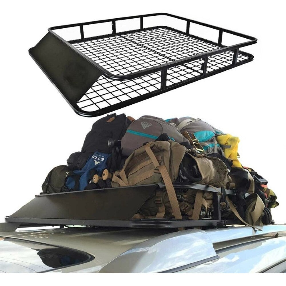 Universal car roof rack basket black steel
