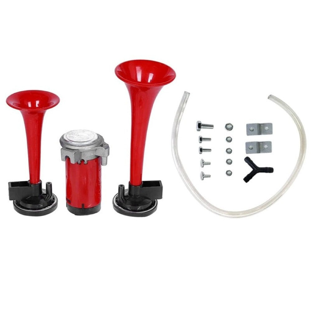 Dual Air Horn 12V showing small and large trumpet sizes