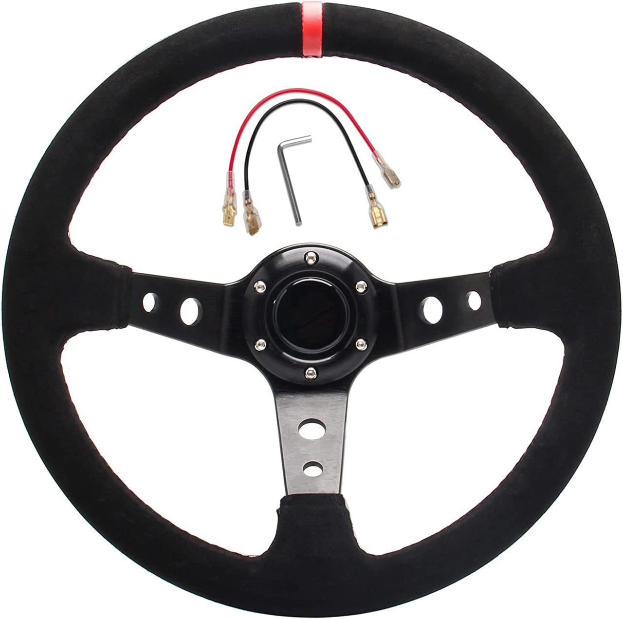 Steering wheel with alloy spokes and suede grip