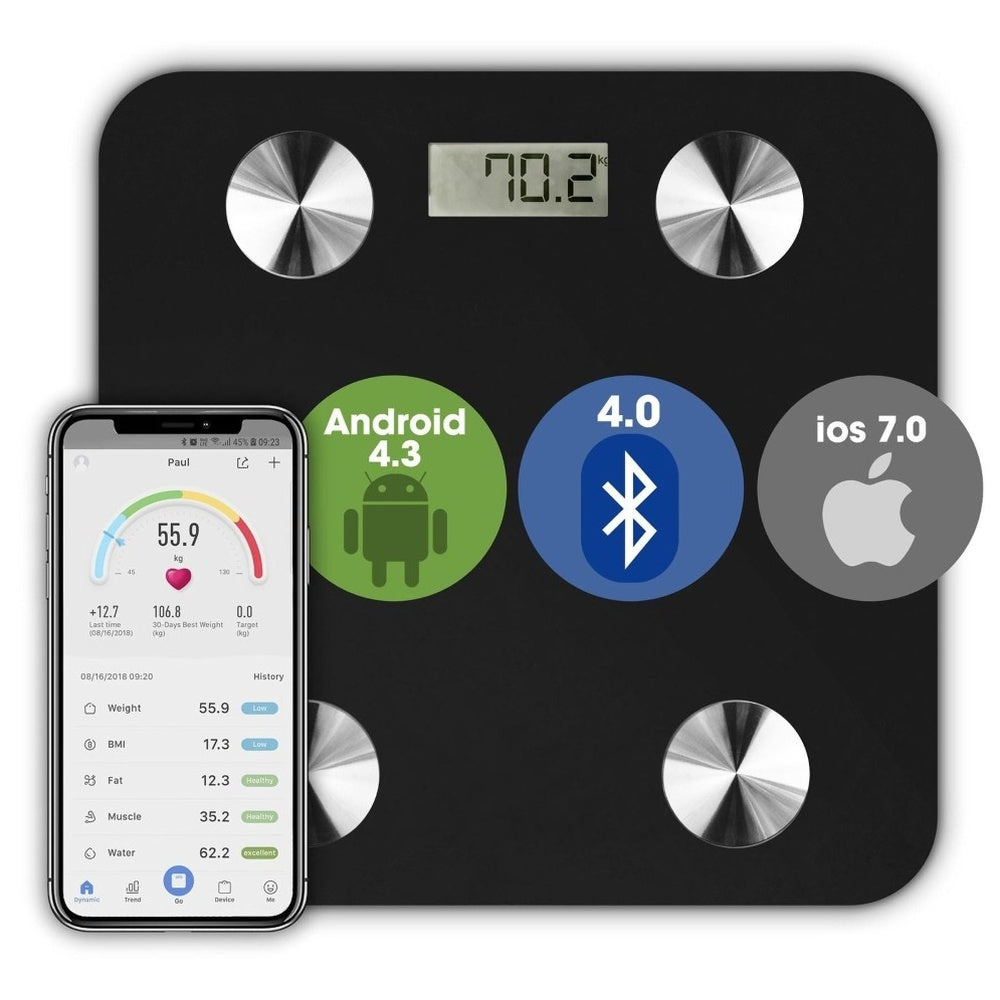 Body fat scale with 400lb capacity label