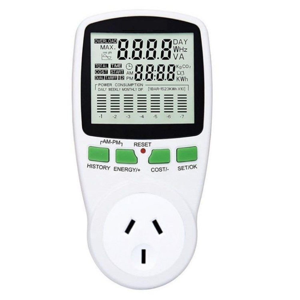 Mains power meter monitor with LCD screen